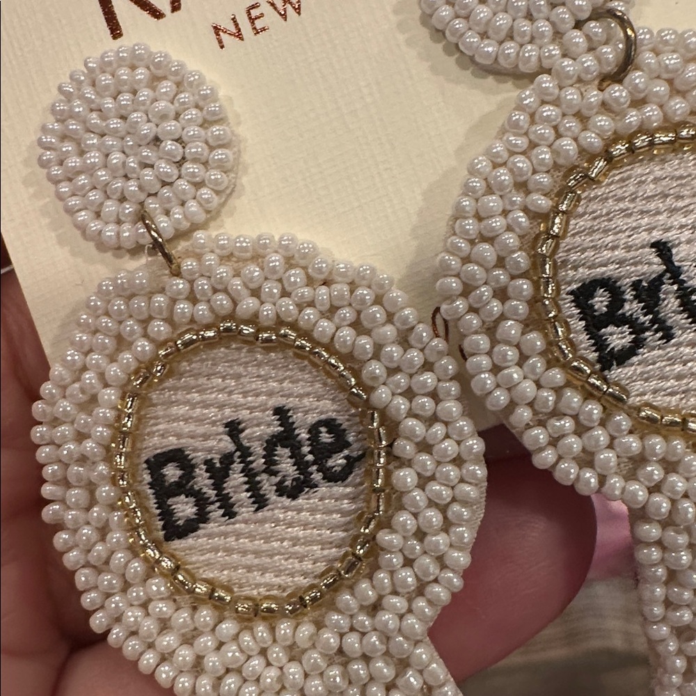 White 'Bride' Beaded Dangle Earrings - Picture 2 of 3
